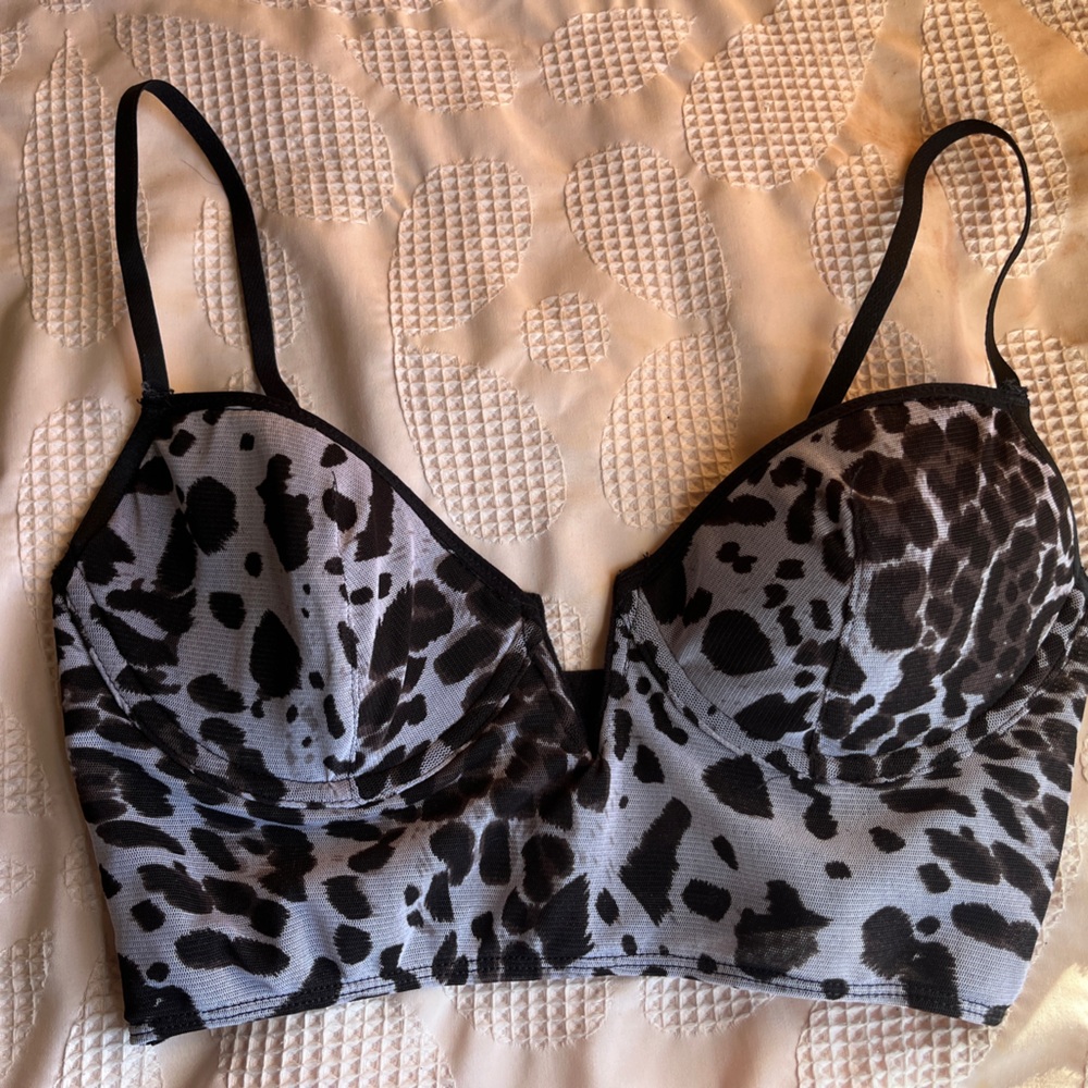 Garage black and grey leopard mesh, cropped, corset top